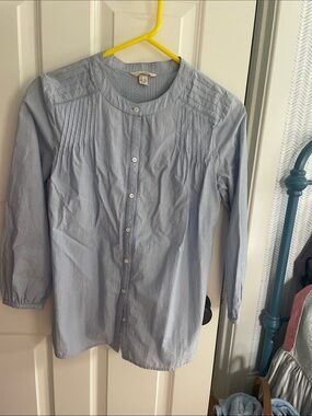 Lands End Canvas light Blue Pintuck Button-Down Shirt Blouse